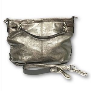 Coach Brook pewter metallic silver hobo satchel bag removable shoulder strap